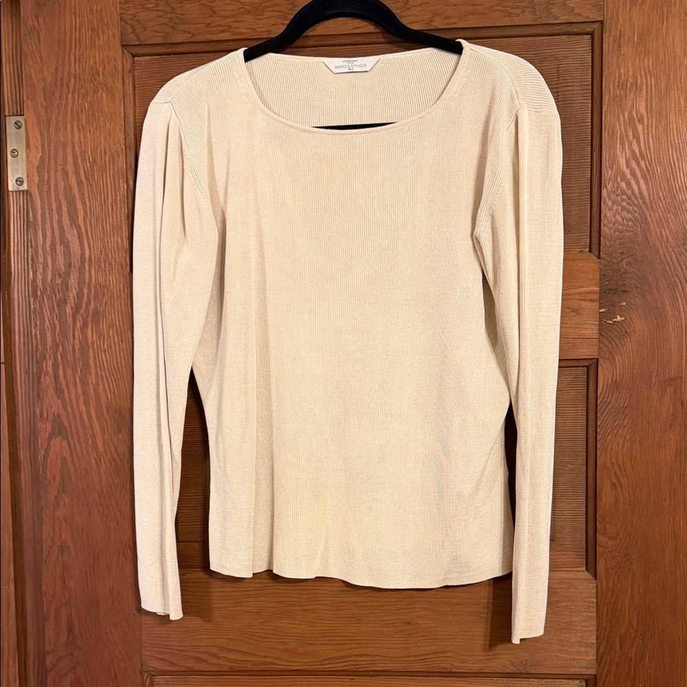 Vintage Marks & Spencer Cream Long Sleeve 100% Silk Sweater Size 14 (UK)